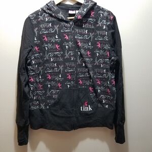 Disney Black Pink Tinker Bell Zip Hoodie Vintage Y2K Juniors XXL 19 Peter Pan